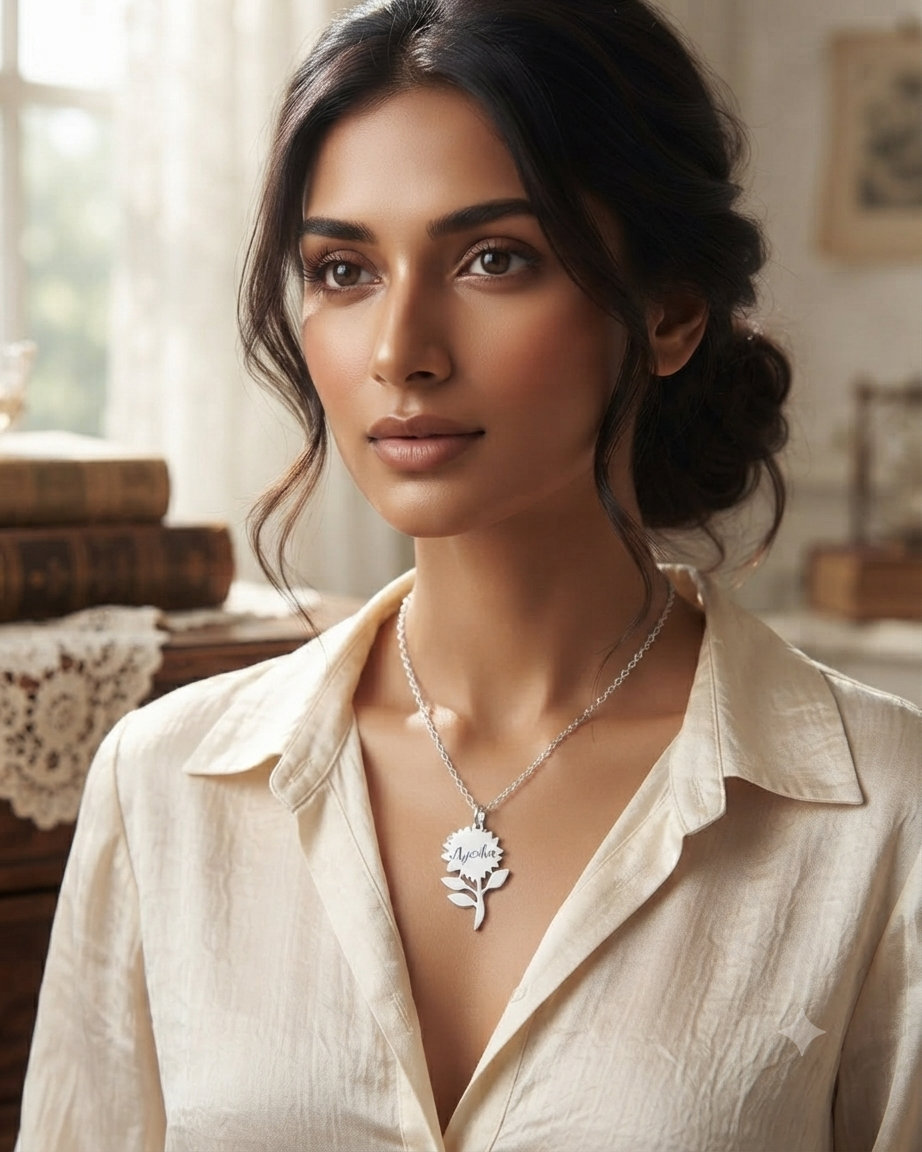 Custom Flower Name Engraved Locket Necklace