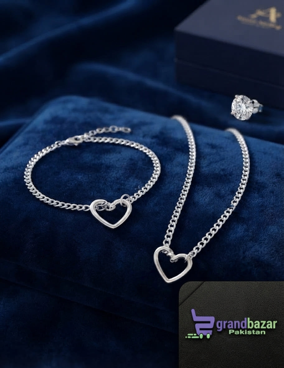Pack of 2 – Heart Design Pendant & Bracelet Fancy Jewelry Combo