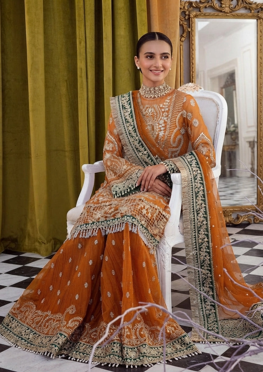 Luxury Heavy Embroidered Chiffon Shirt Net Gararah & Dupatta Suit