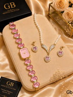 Fancy Delicate Gift Set for Her – Watch & Heart Locket Set with Luxury Box
