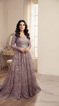 2-Piece Unstitched Net Embroidered Maxi & Frock Suit