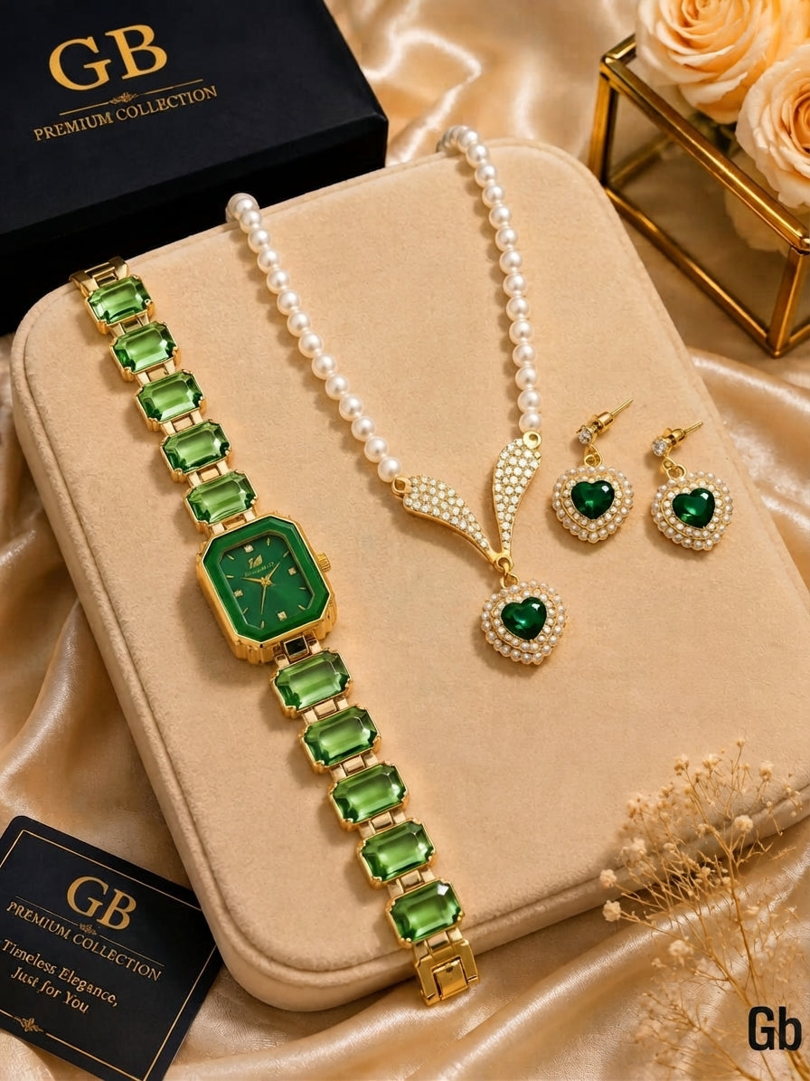 Fancy Delicate Gift Set for Her – Watch & Heart Locket Set with Luxury Box