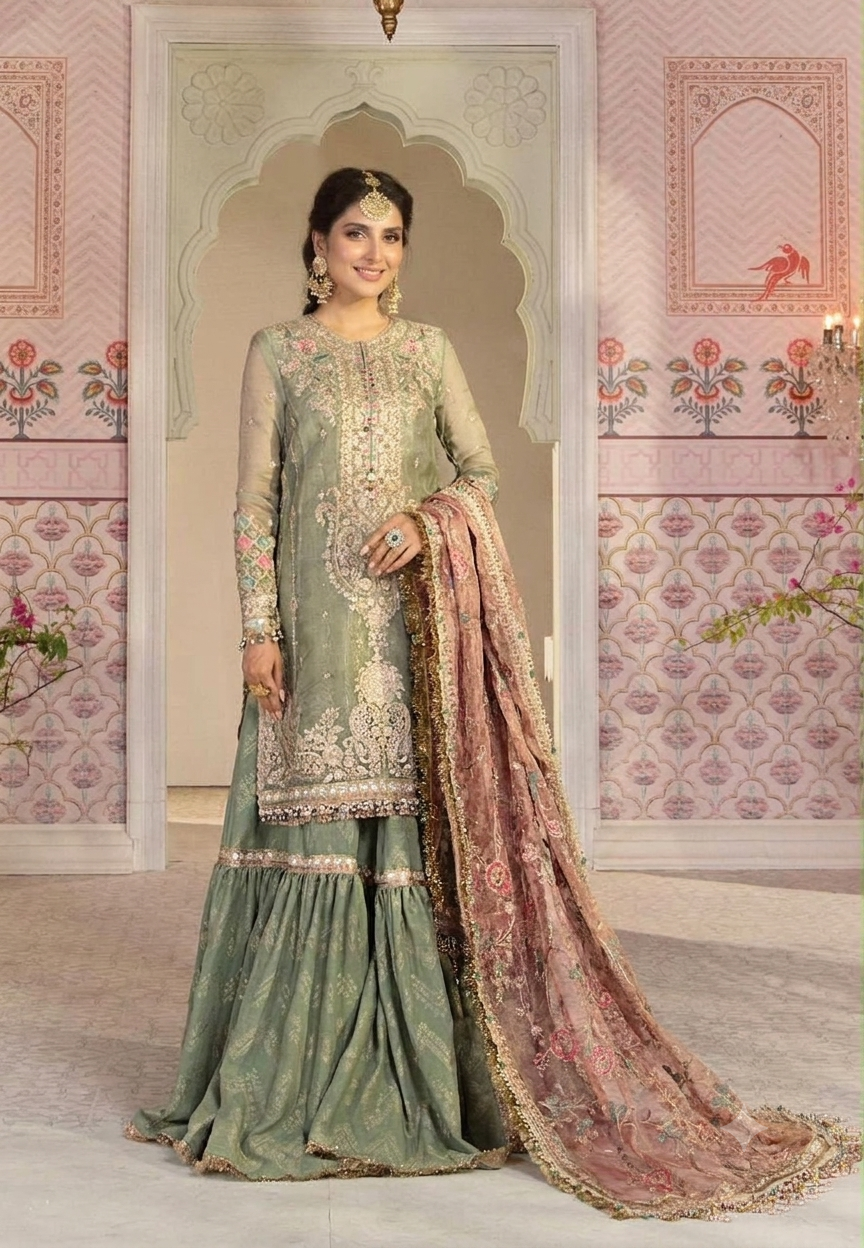 Heavy Embroidered Mysorie & Khaadi Net 3-Piece Formal Suit