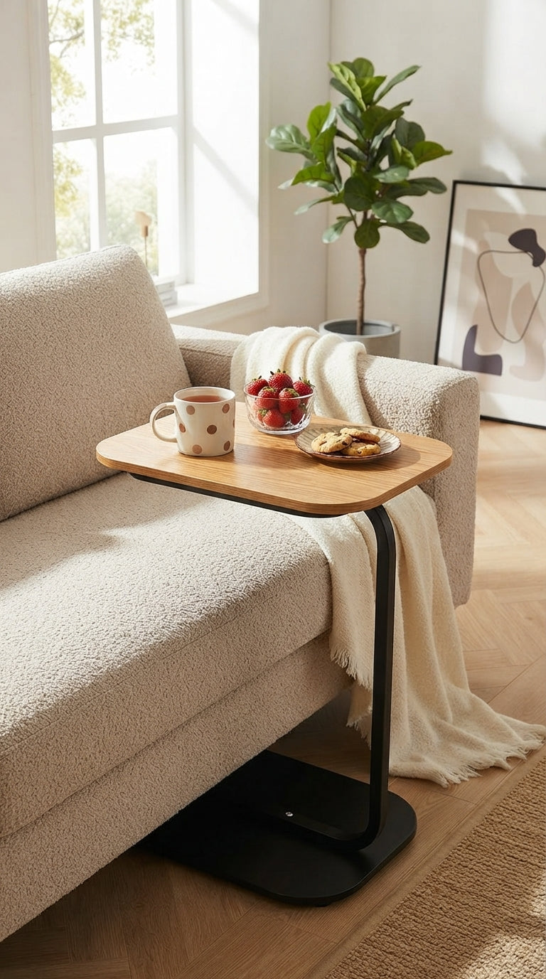 Luxury Oval C-Shape Sofa Side Table – Modern Accent Table | Space-Saving Design