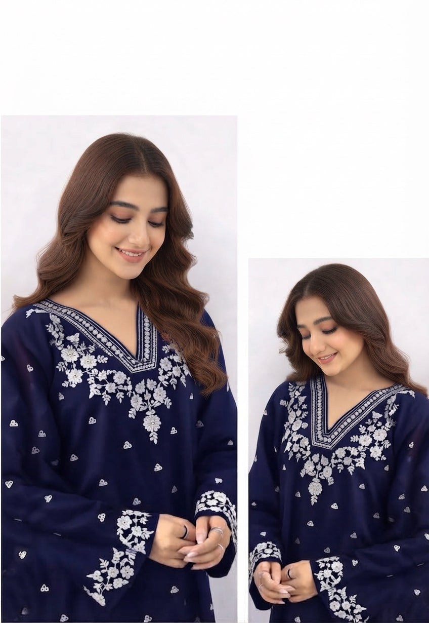 2-Piece High Quality Dhanak Embroidered Unstitched Suit for Women