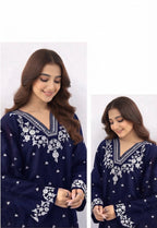 2-Piece High Quality Dhanak Embroidered Unstitched Suit for Women
