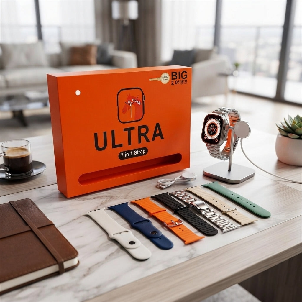7-in-1 Ultra Smart Watch with 7 Straps & Charger - Luxury Gift Box Pack