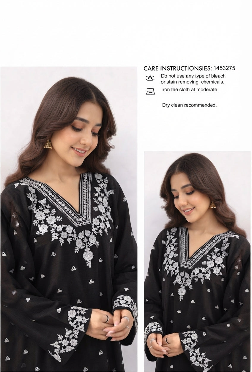 2-Piece High Quality Dhanak Embroidered Unstitched Suit for Women