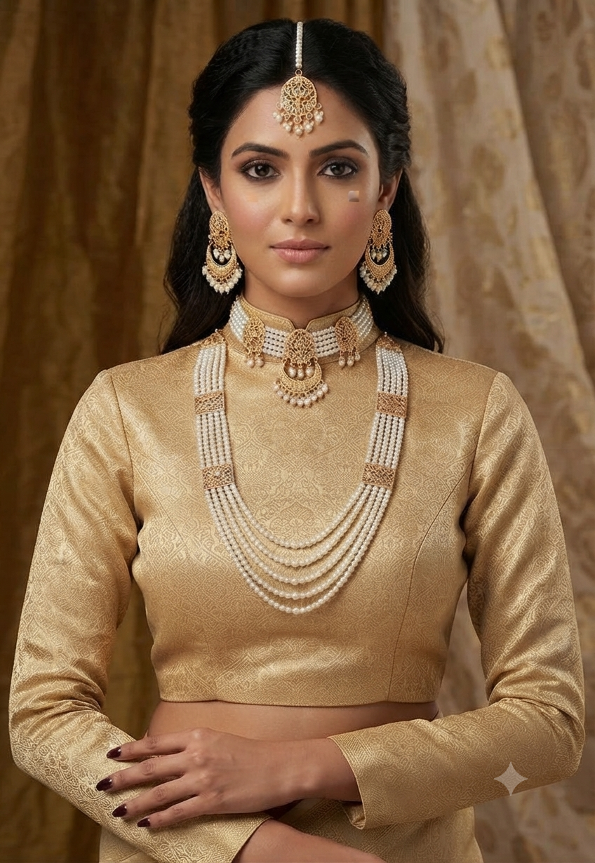 New Stylish Pearl & Golden Double Mala Set