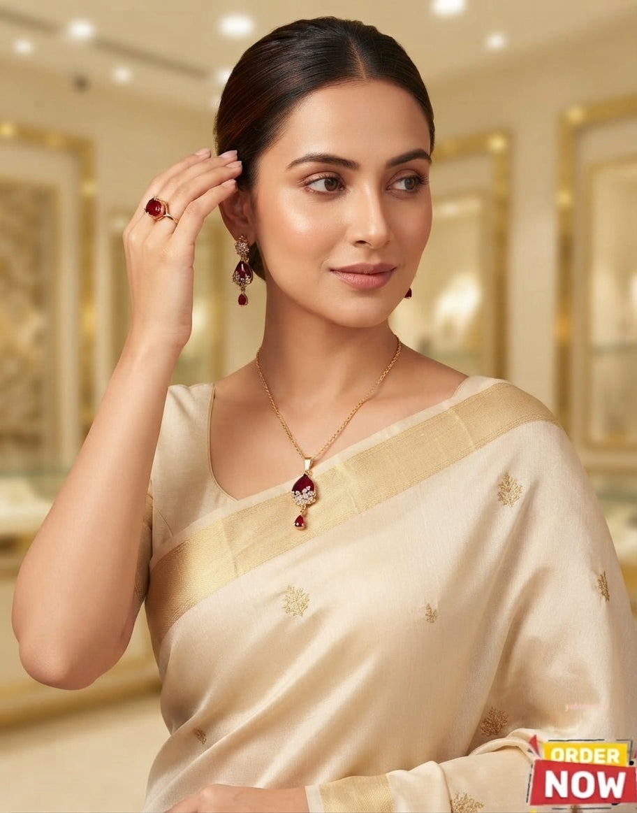 Zircon Diamond Locket & Ring Set Gold Plated for Women | Sparkling Jewelry Collection