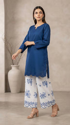2-Piece Premium Embroidered Farshi Shalwaar Co-Ord Set - Cotton Summer Outfit