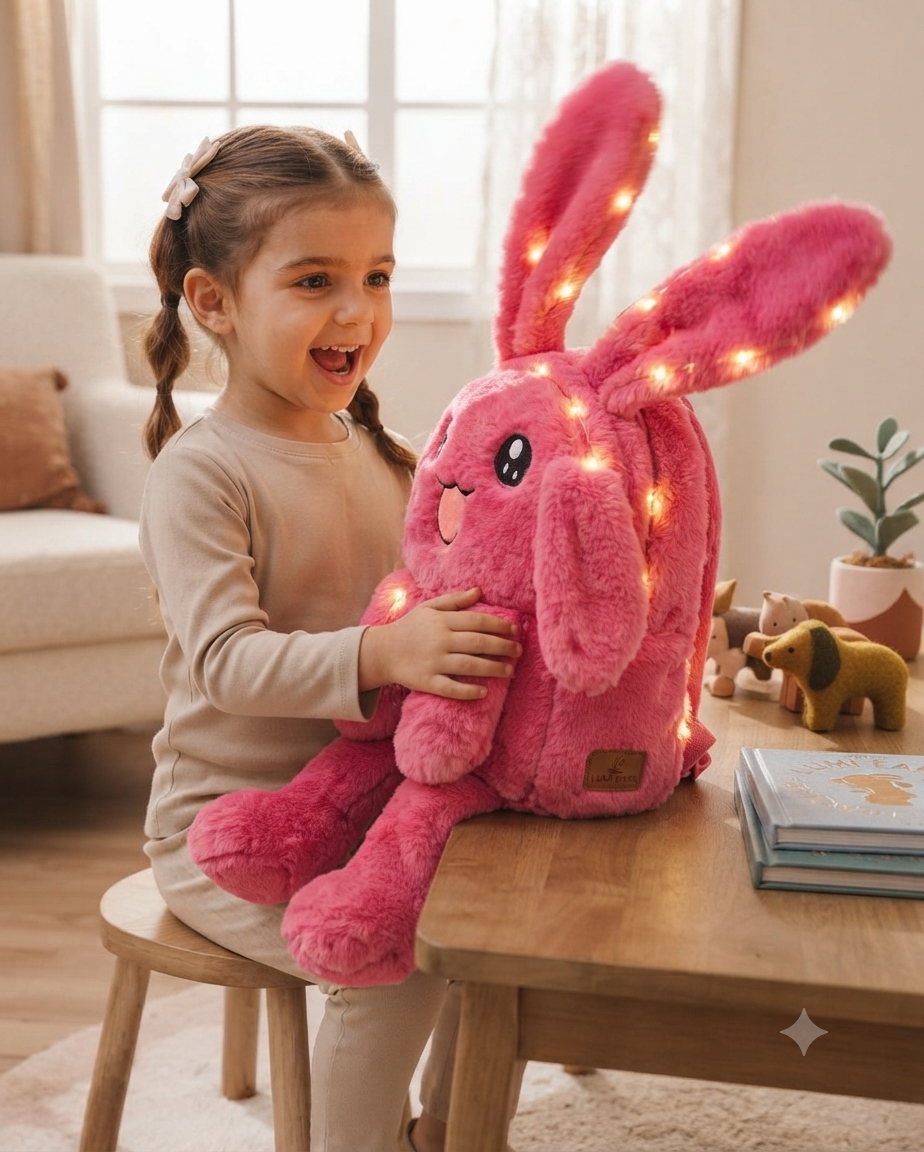 Premium Furry Stuffed Bag with Jumping Ears & LED Lights | Cute Kawaii Backpack