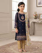 Kids 3-Piece Handwork & Embroidered Organza Shirt with Maysoori Trouser & Dupatta