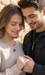 Red Zircon Heart Sword Pendant Couple Necklace Titanium Steel