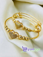 Pack of 2 Heart Design Micro Zircon Bangles Set | Adjustable Golden & Silver