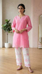 2-Piece Premium Embroidered Farshi Shalwaar Co-Ord Set - Cotton Summer Outfit