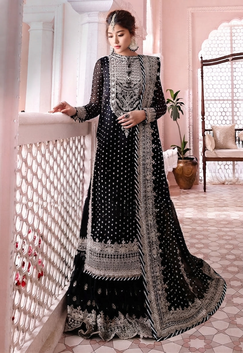 Luxury Heavy Embroidered Chiffon Suit with Cutwork Dupatta – Spengle Work