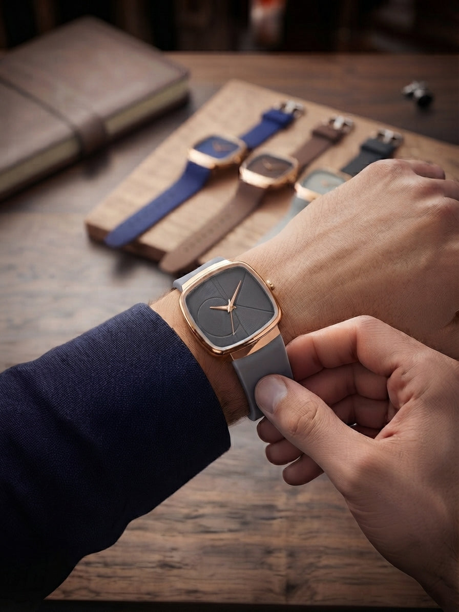 Minimalist Square Men's Watch with Silicone Strap | 4 Colors Available