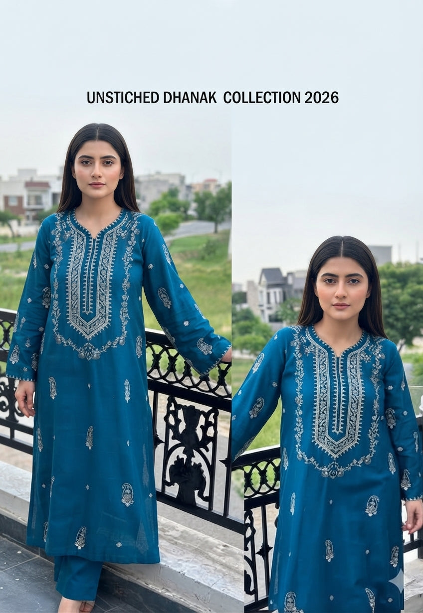 2-Piece Dhanak Embroidered Suit for Women – Winter Festive Outfit