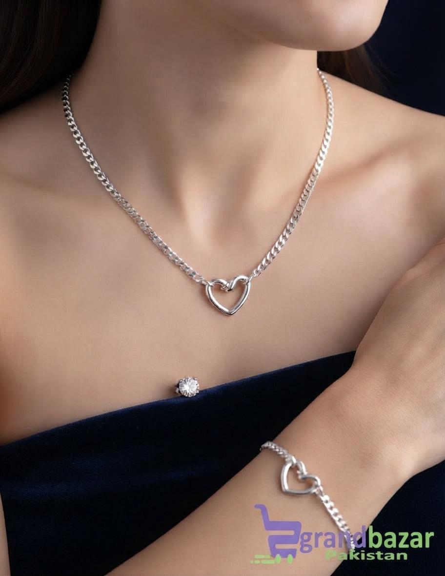 Pack of 2 – Heart Design Pendant & Bracelet Fancy Jewelry Combo