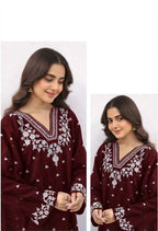 2-Piece High Quality Dhanak Embroidered Unstitched Suit for Women