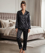 3-Piece China Silk Nightwear Suit – Bow Print & Piping with Hair Scrunch
