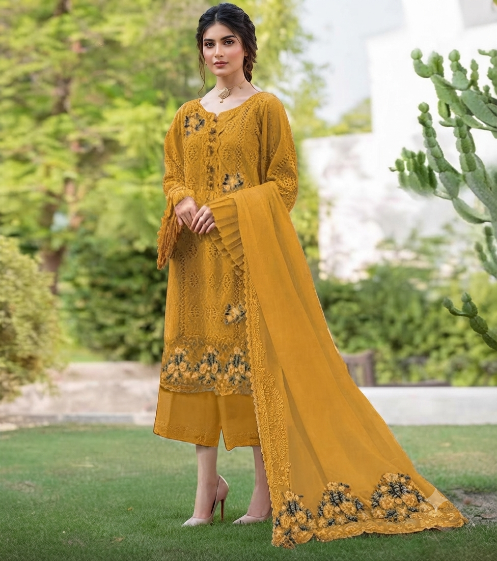 3Pc Chikankari Embroidered Cotton Suit
