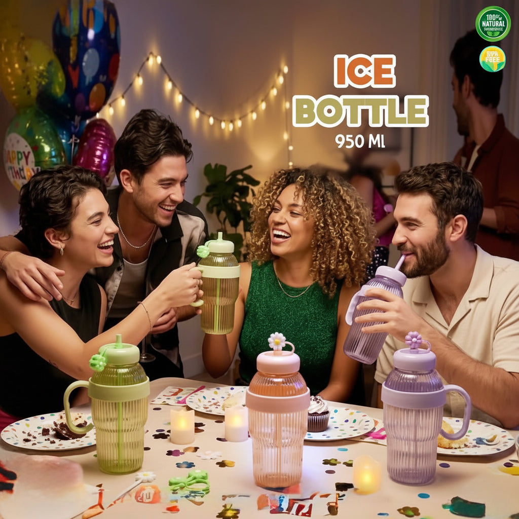 People enjoying a celebration with colorful water bottles, Jbi logo visible