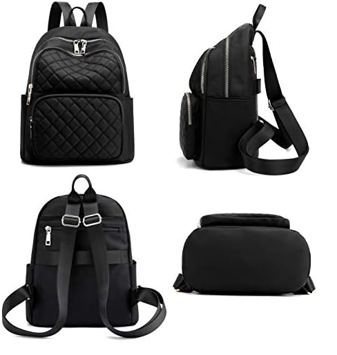 Black backpack shown from multiple angles on a white background