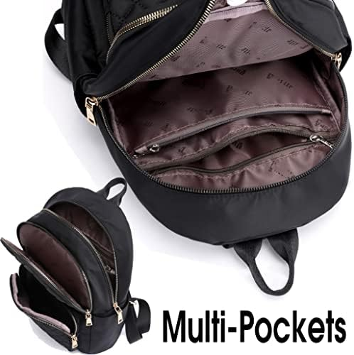 Black backpack with multiple pockets and zippers on a white background