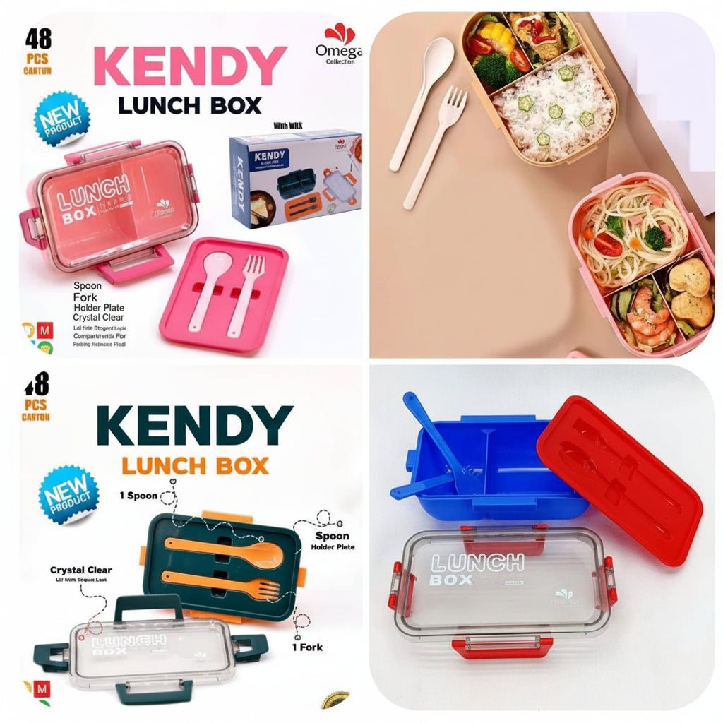 Collage of Kendy lunch boxes with various designs and features.