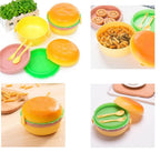 Cute 3-Layer Hamburger Shape Kids Lunch Box with Spoon & Fork – Multi-Tier Portable Bento Box