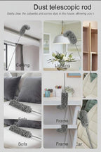 Dust telescopic rod used in various indoor settings with Jbi Smart Deals branding.