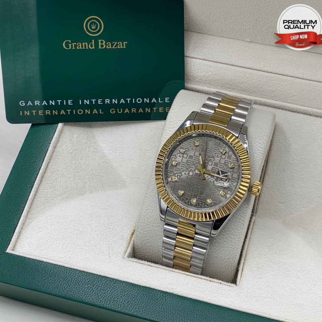 Premium Regular Watch For Gents - Golden & Silver New Design Silver Dial