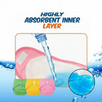 Absorbent inner layer with water being poured over it, labeled 'Highly Absorbent Inner Layer' by Jbi.