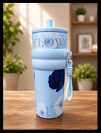 Aesthetic Floral Insulated Travel Tumbler with Straw/Water bottle/sipper, Silicone Grip & Carrying Lanyard