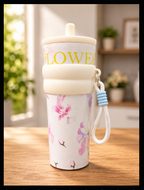 Aesthetic Floral Insulated Travel Tumbler with Straw/Water bottle/sipper, Silicone Grip & Carrying Lanyard