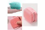 Collage of two silicone cleansing brushes, one green and one pink, with a visible brand logo.