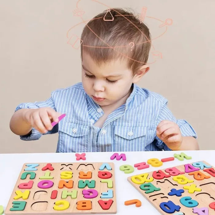 Pack of 3 - Kids Educational Wooden Puzzle Toy - Alphabet, Numbers & Shapes (1-5 Years)