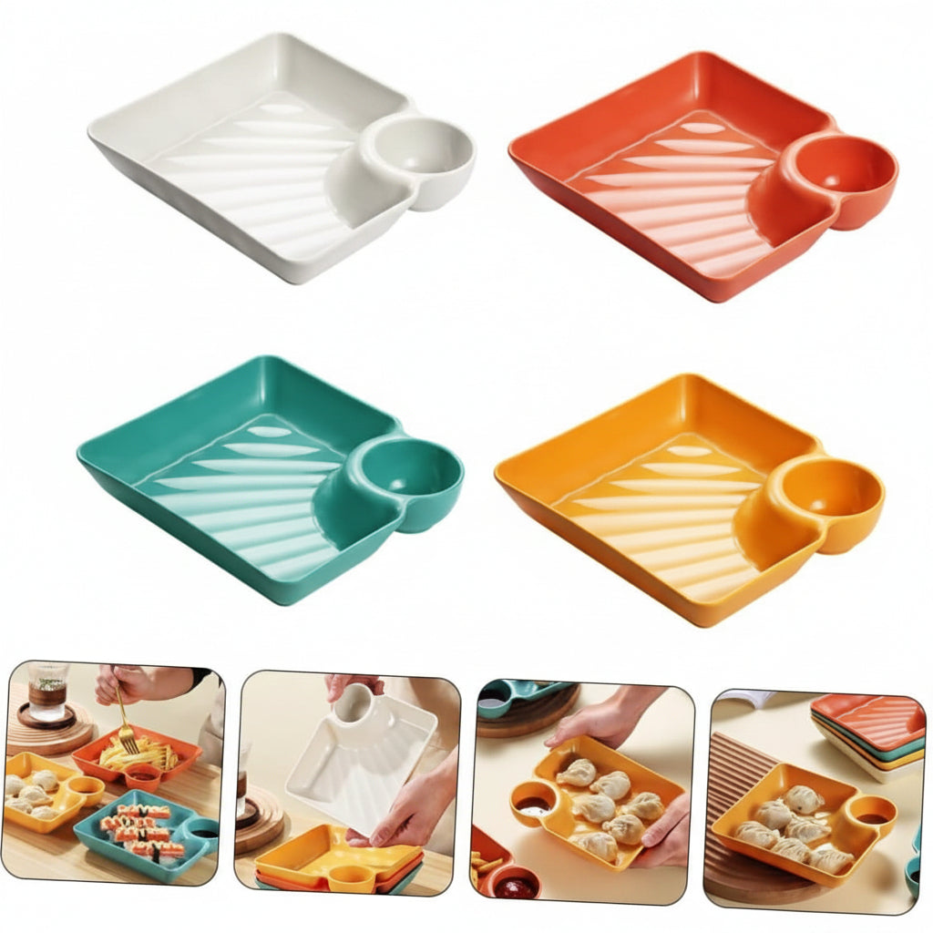 Set of colorful ceramic trays with divided sections on a white background, featuring the brand 'Jbi by Smart Deals'.