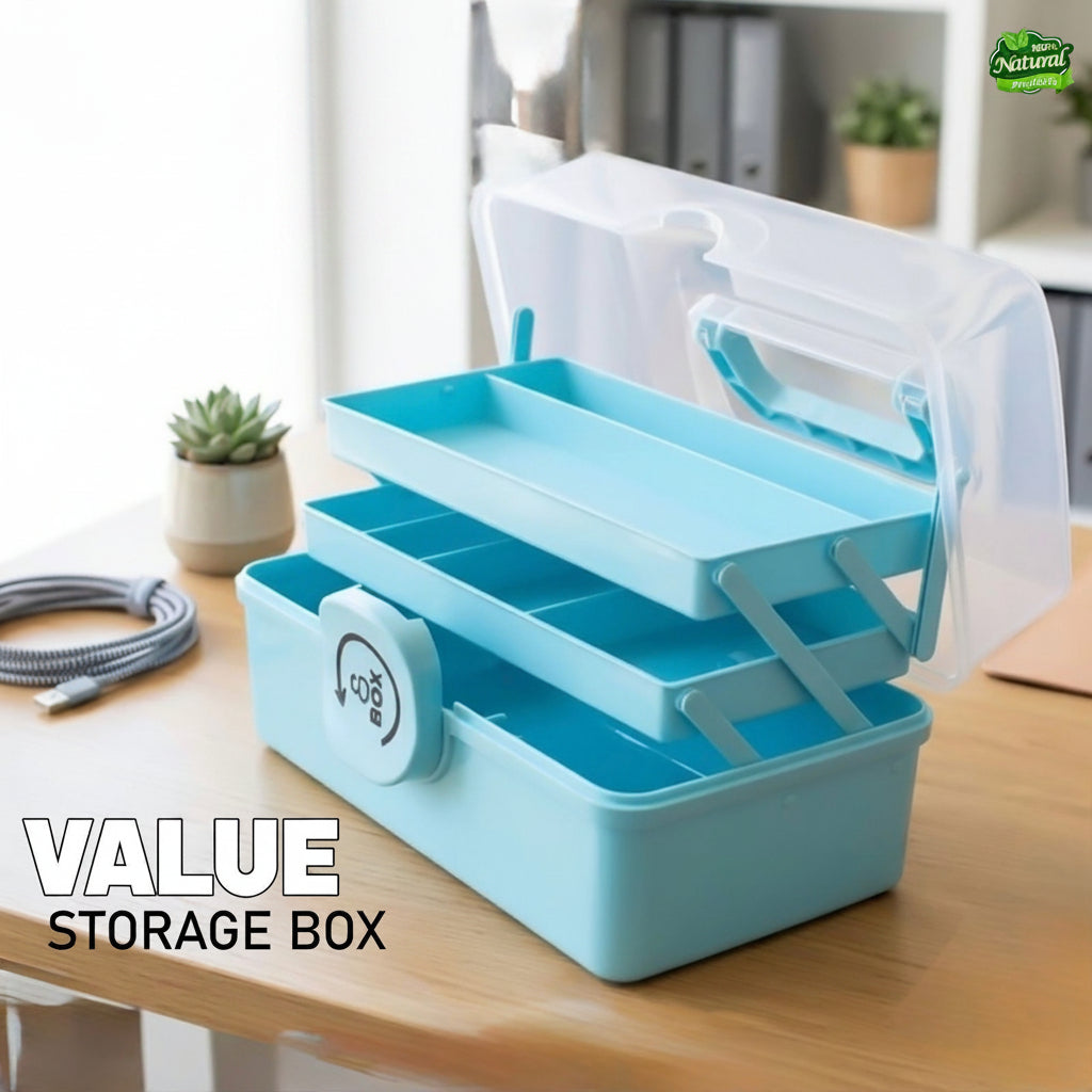 Blue storage box with a transparent lid on a wooden surface, featuring the brand 'Jbi by Smart Deals'.