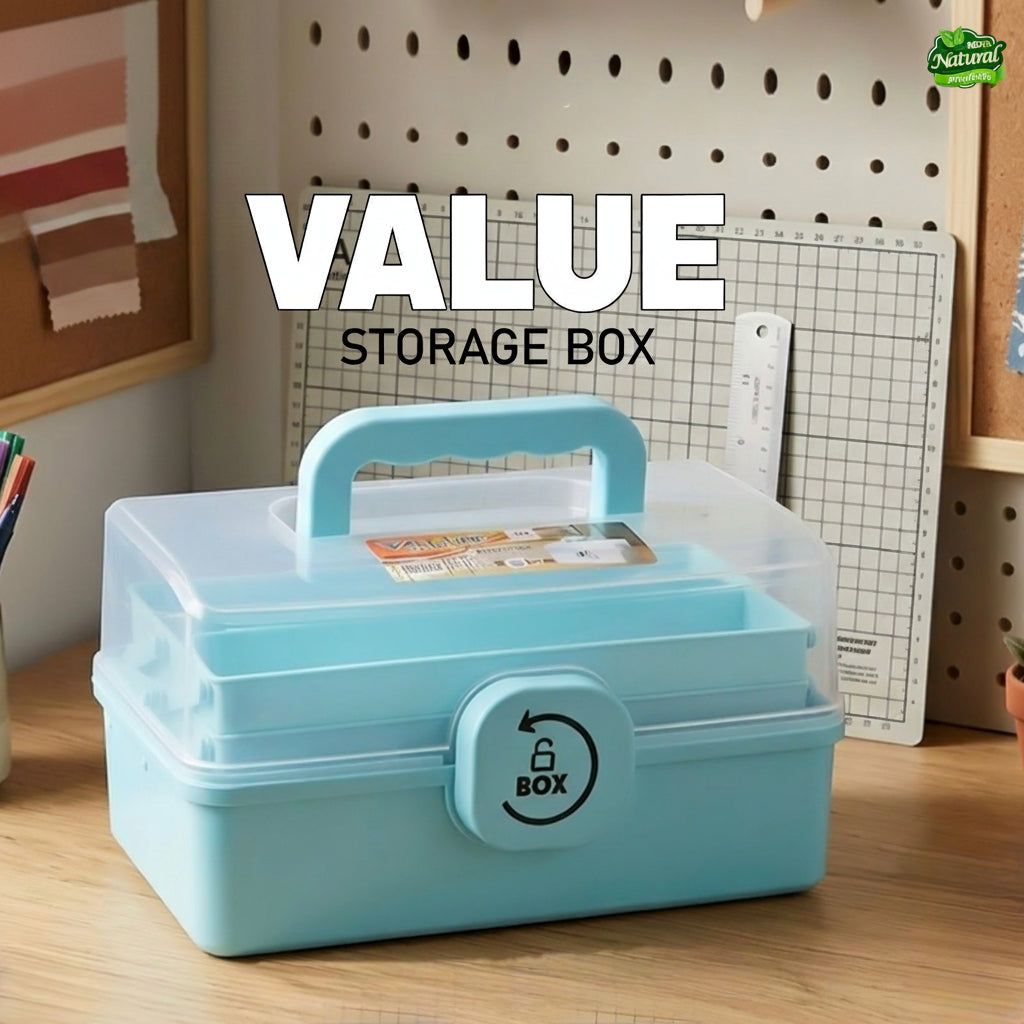 Blue storage box with a handle on a wooden surface, branded as 'Jbi by Smart Deals'.