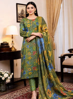 Premium Digital Printed Bana Dora 3-Piece Unstitched Suit – Floral Green