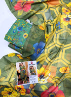 Premium Digital Printed Bana Dora 3-Piece Unstitched Suit – Floral Green