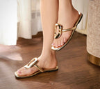 Premium Designer Inspired Metallic Buckle Slippers – Luxury Flat Sandals