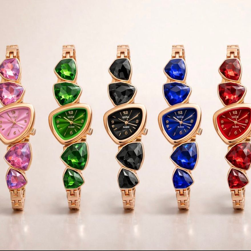 Luxury Crystal Gemstone Chain Link Dress Watch for Women – 5 Vibrant Colors