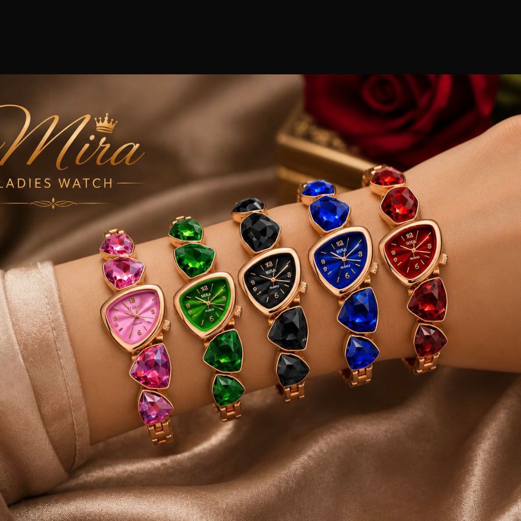 Luxury Crystal Gemstone Chain Link Dress Watch for Women – 5 Vibrant Colors