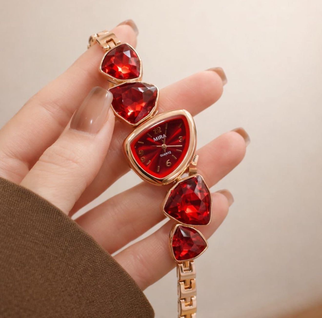 Luxury Crystal Gemstone Chain Link Dress Watch for Women – 5 Vibrant Colors