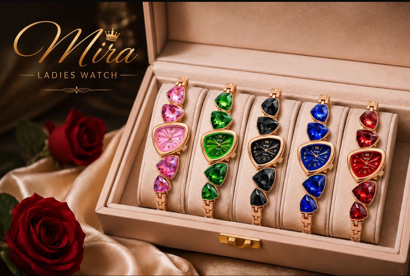 Luxury Crystal Gemstone Chain Link Dress Watch for Women – 5 Vibrant Colors