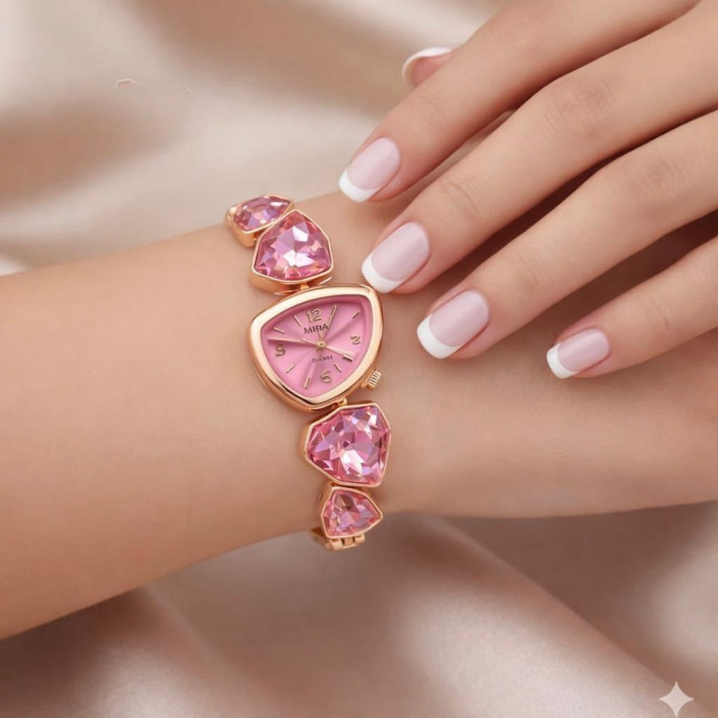 Luxury Crystal Gemstone Chain Link Dress Watch for Women – 5 Vibrant Colors